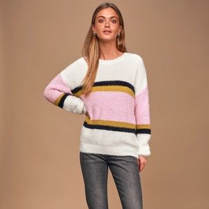 NWT Lulu’s White Multi Striped Knit Sweater